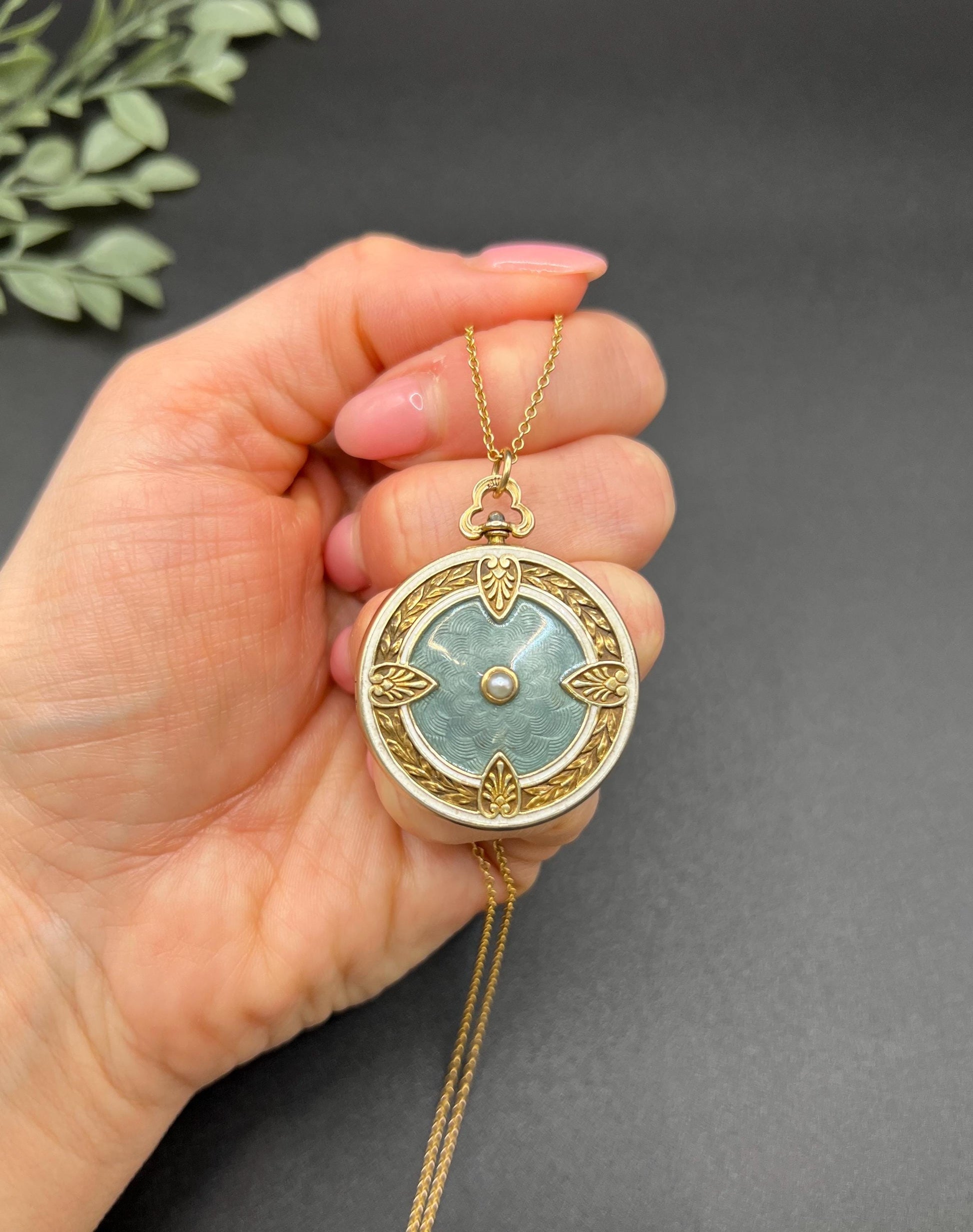 Antique 15ct Yellow Gold, 1920s Guilloche Enamel Round Locket