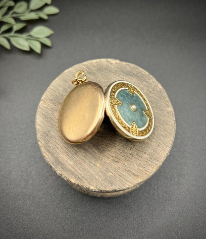 Antique 15ct Yellow Gold, 1920s Guilloche Enamel Round Locket