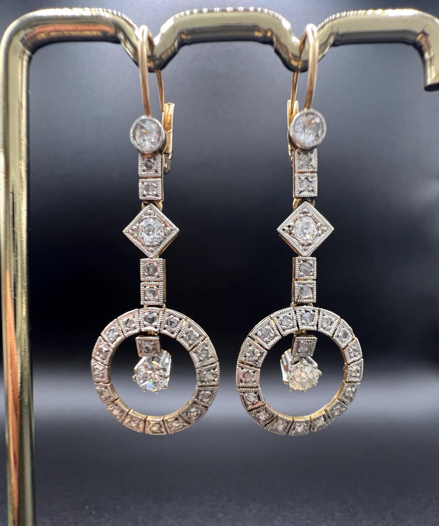Antique 18ct Gold & Platinum, Edwardian era Diamond Drop Earrings