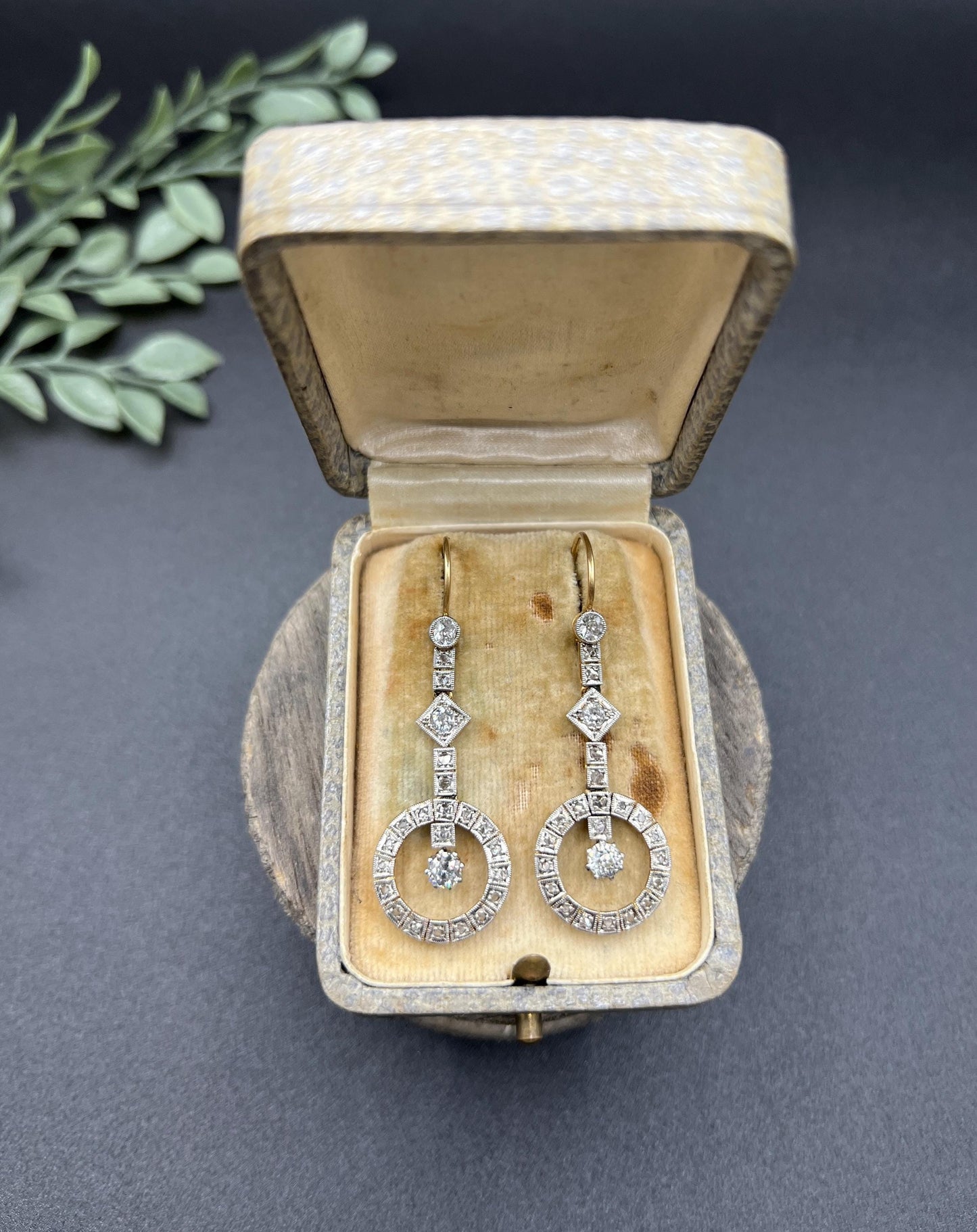 Antique 18ct Gold & Platinum, Edwardian era Diamond Drop Earrings