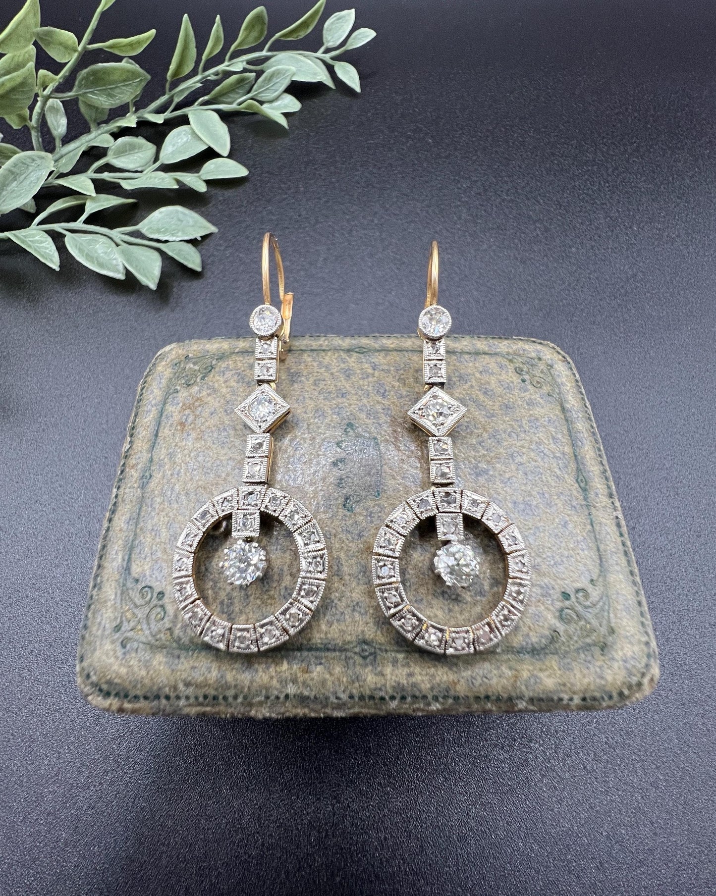Antique 18ct Gold & Platinum, Edwardian era Diamond Drop Earrings