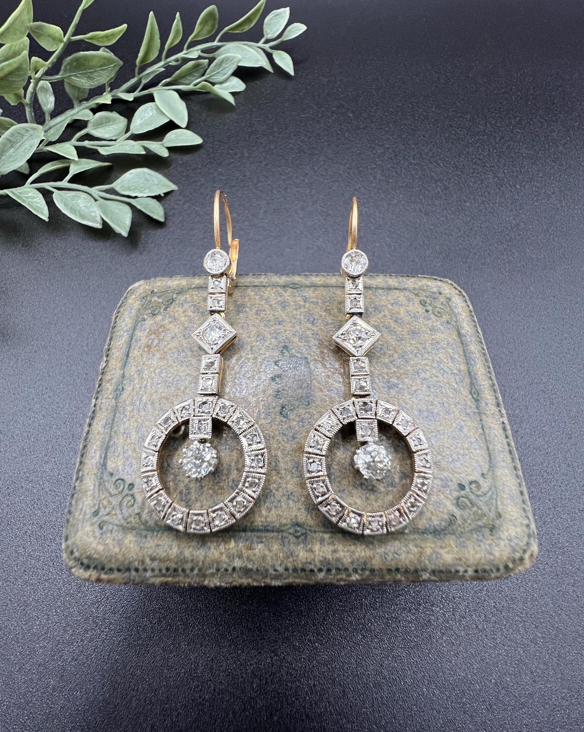 Antique 18ct Gold & Platinum, Edwardian era Diamond Drop Earrings
