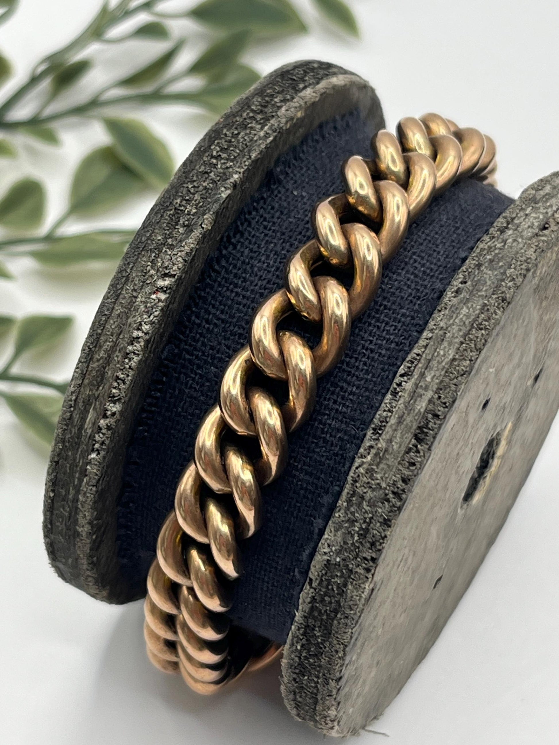 Antique 9ct Rose Gold Curb Bracelet: Edwardian Heart Padlock