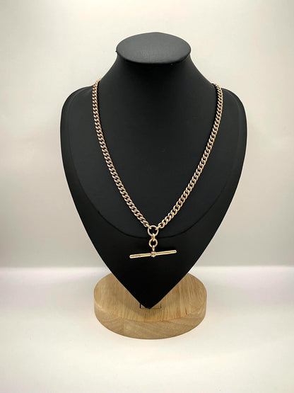 Antique 9ct Rose Gold Albert Chain Necklace: Curb Link, 16 inches