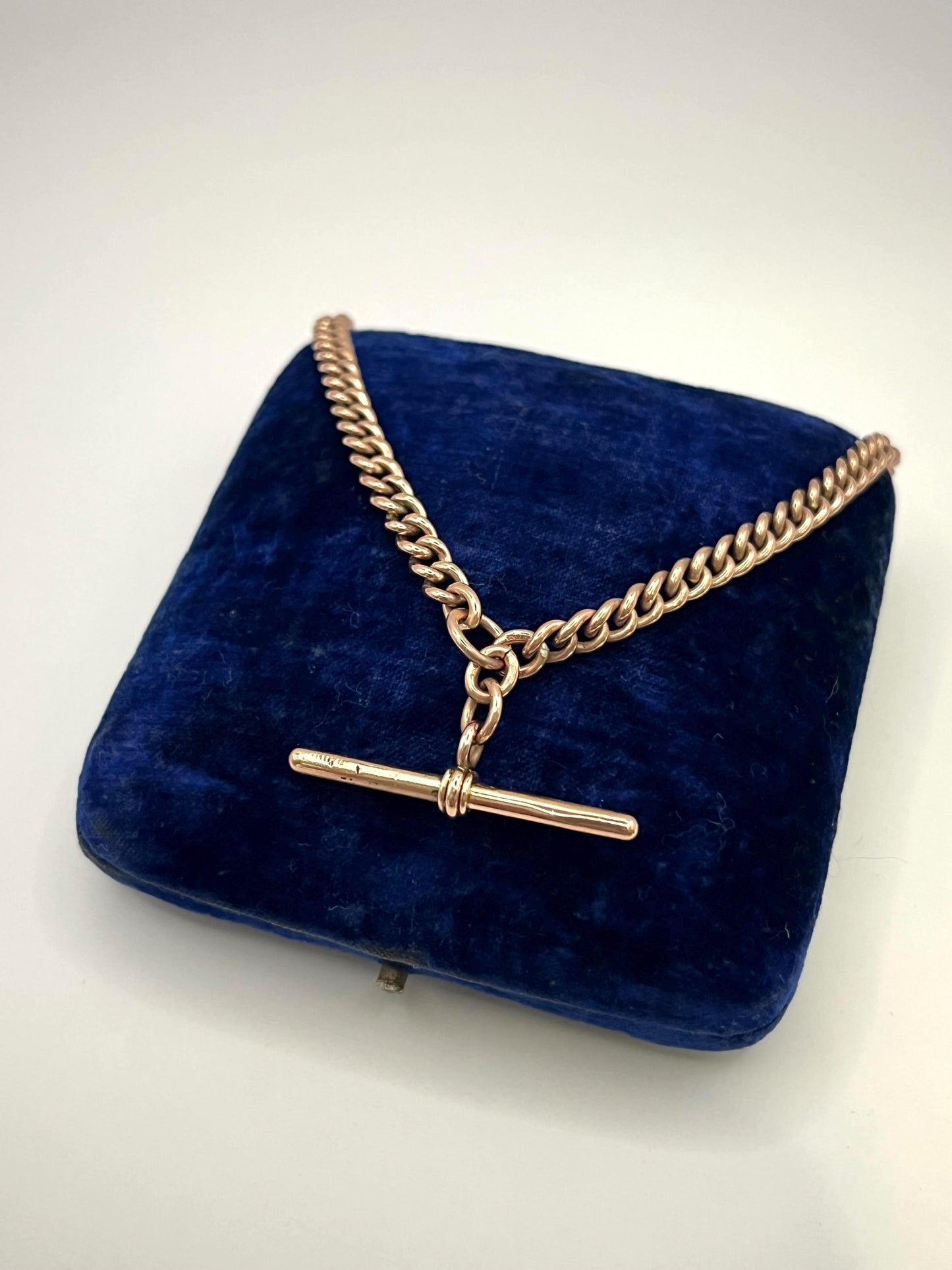 Antique 9ct Rose Gold Albert Chain Necklace: Curb Link, 16 inches