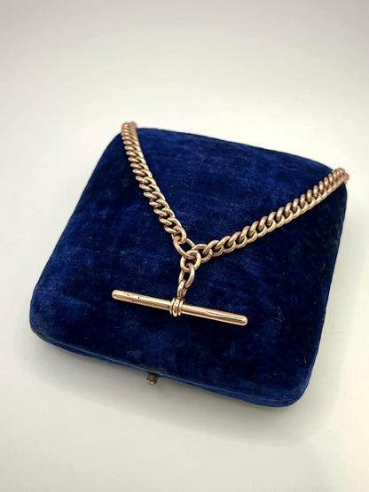 Antique 9ct Rose Gold Albert Chain Necklace: Curb Link, 16 inches