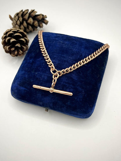 Antique 9ct Rose Gold Albert Chain Necklace: Curb Link, 16 inches