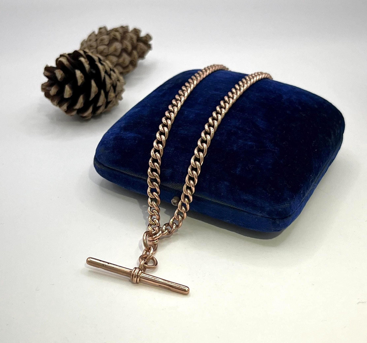 Antique 9ct Rose Gold Albert Chain Necklace: Curb Link, 16 inches