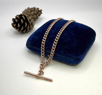 Antique 9ct Rose Gold Albert Chain Necklace: Curb Link, 16 inches