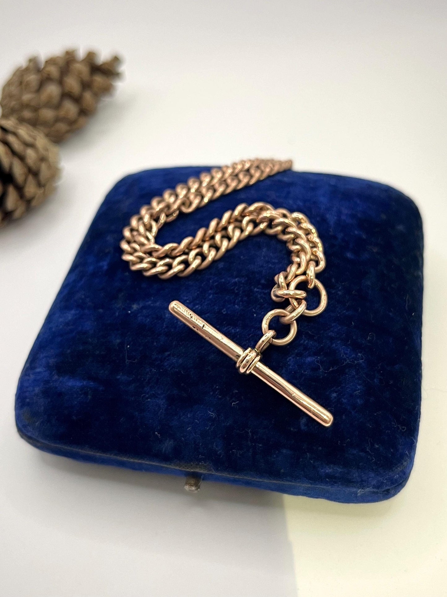 Antique 9ct Rose Gold Albert Chain Necklace: Curb Link, 16 inches