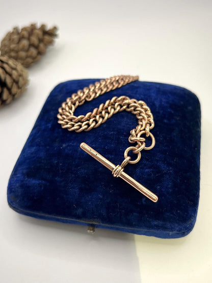 Antique 9ct Rose Gold Albert Chain Necklace: Curb Link, 16 inches