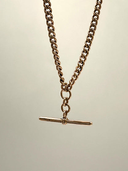 Antique 9ct Rose Gold Albert Chain Necklace: Curb Link, 16 inches