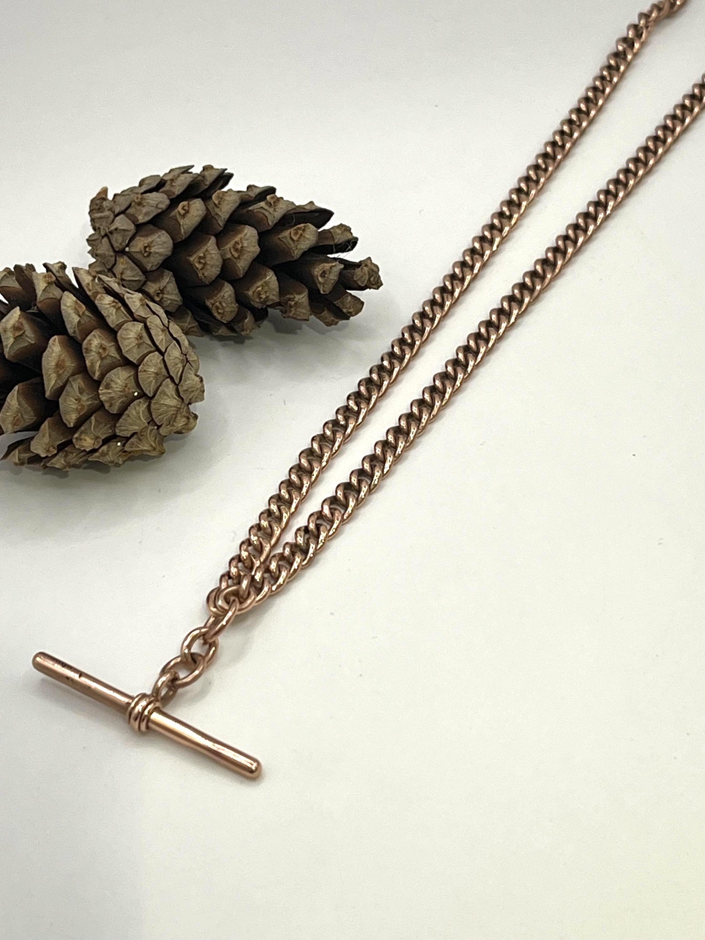 Antique 9ct Rose Gold Albert Chain Necklace: Curb Link, 16 inches