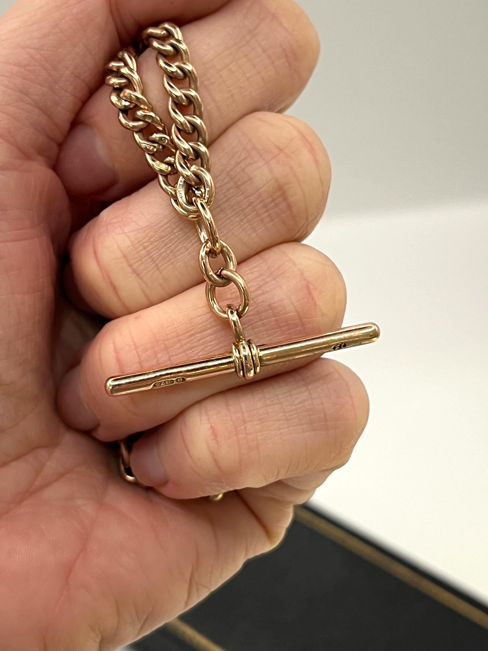 Antique 9ct Rose Gold Albert Chain Necklace: Curb Link, 16 inches