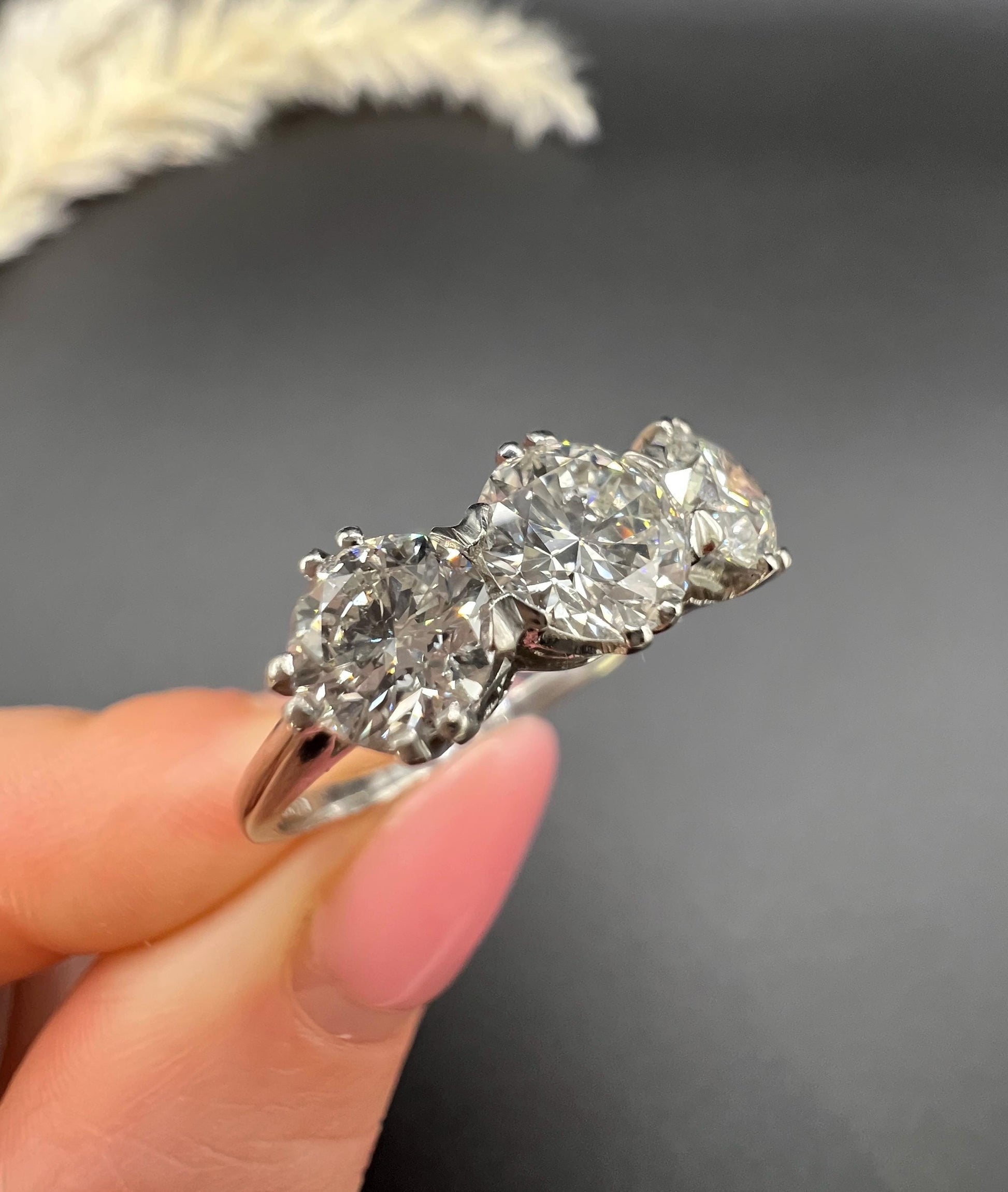 Modern Platinum, 2.35 Carat Diamond Three Stone Engagement Ring- GIA Certified