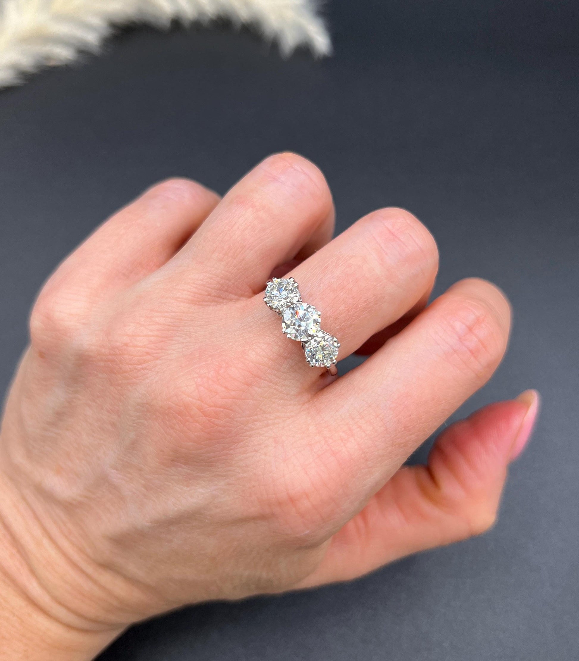 Modern Platinum, 2.35 Carat Diamond Three Stone Engagement Ring- GIA Certified