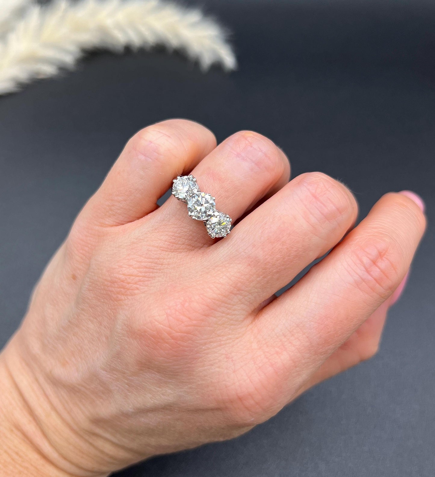 Modern Platinum, 2.35 Carat Diamond Three Stone Engagement Ring- GIA Certified