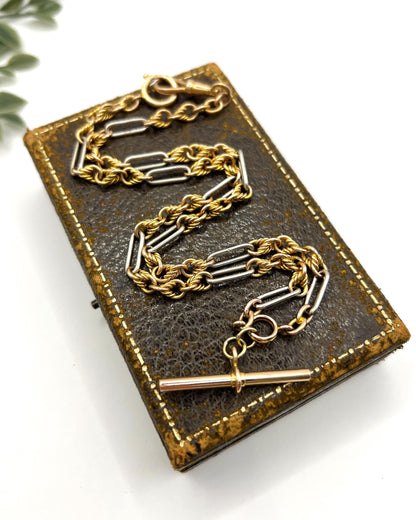Antique 18ct Yellow Gold & Platinum Albert Chain Necklace: Edwardian Fancy Knot Link