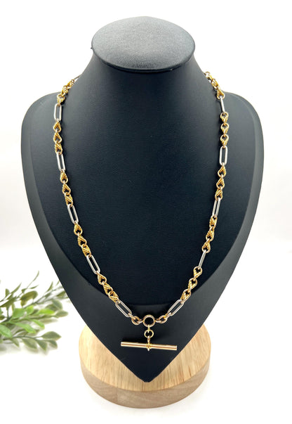 Antique 18ct Yellow Gold & Platinum Albert Chain Necklace: Edwardian Fancy Knot Link