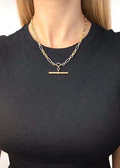 Antique 18ct Yellow Gold & Platinum Albert Chain Necklace: Edwardian Fancy Knot Link