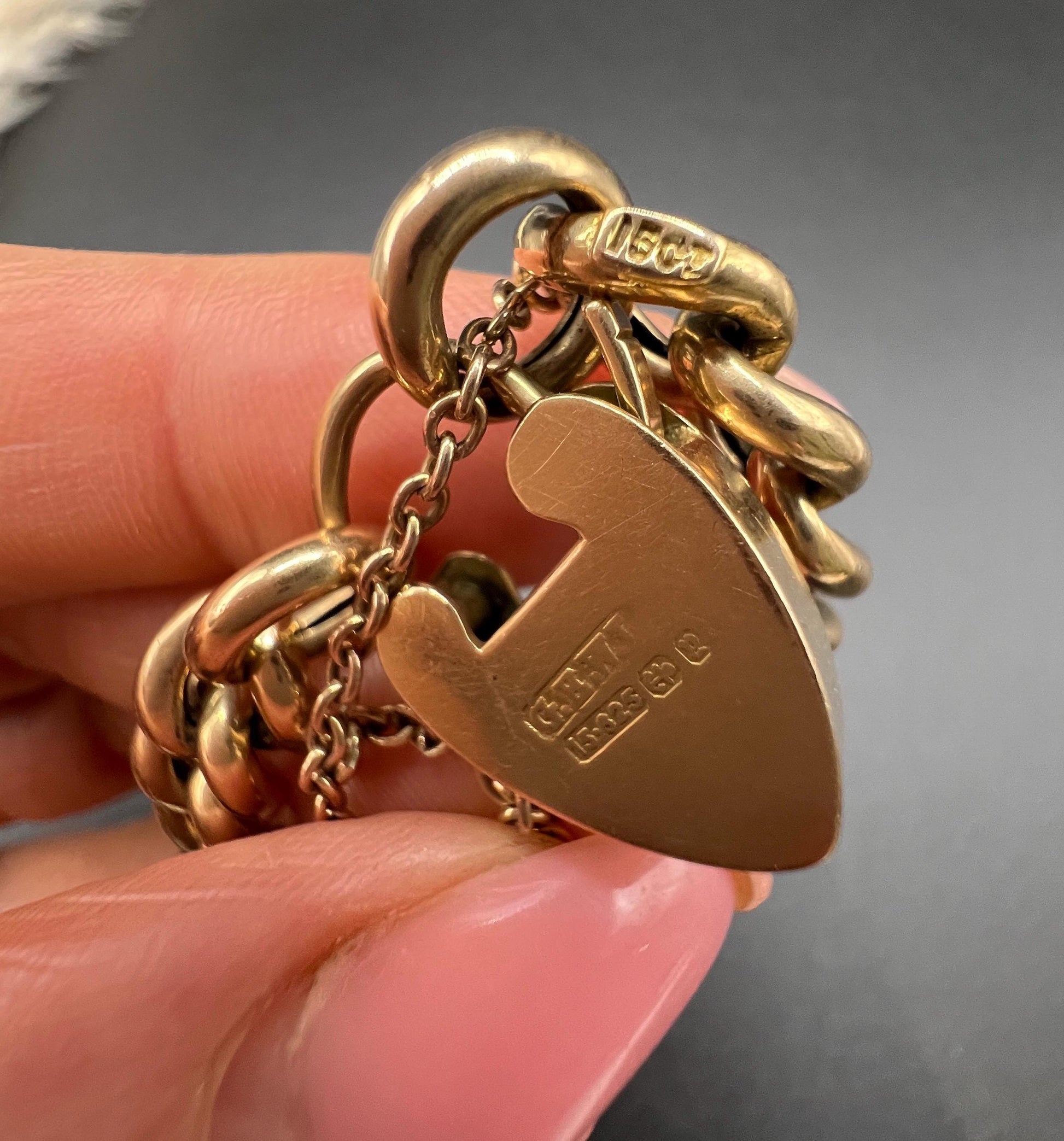 Antique 15ct Yellow Gold, Victorian Curb Link Bracelet with Heart Padlock Clasp, Birmingham 1898