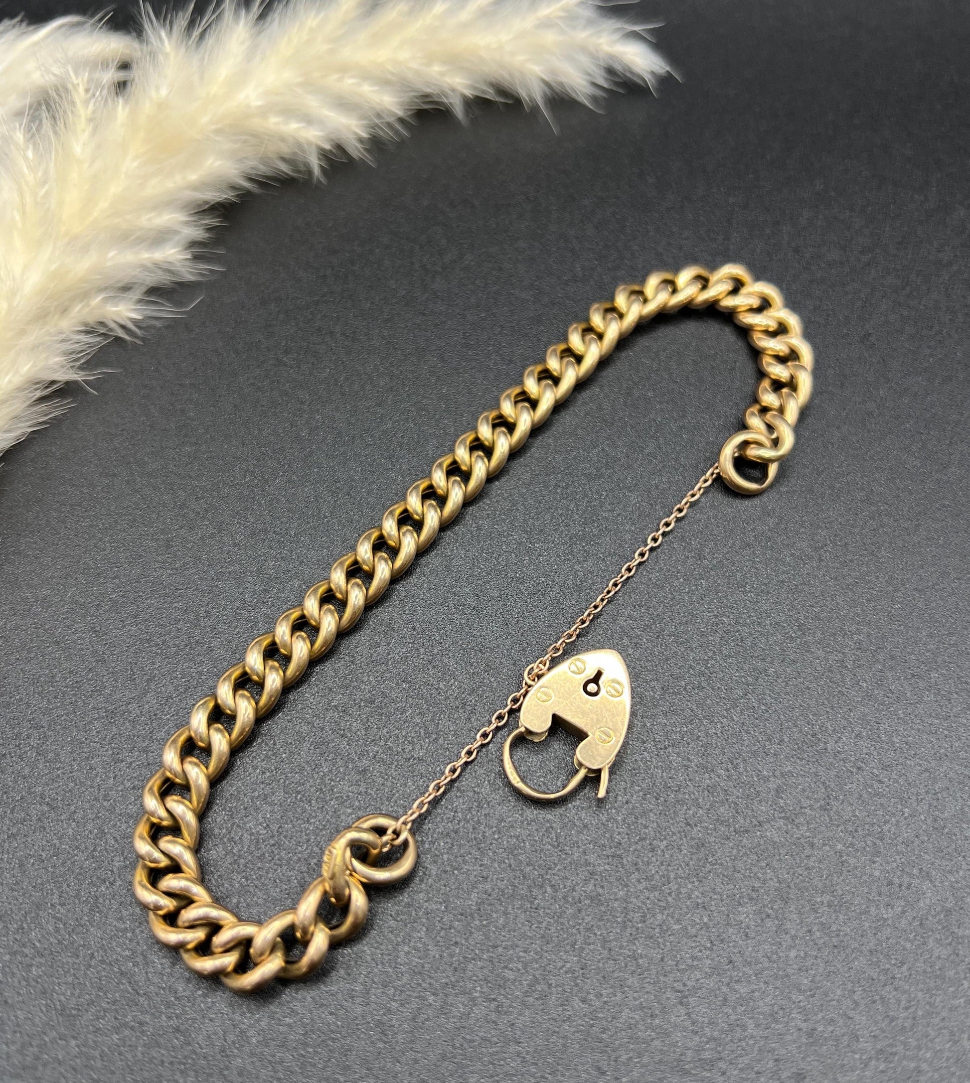 Antique 15ct Yellow Gold, Victorian Curb Link Bracelet with Heart Padlock Clasp, Birmingham 1898