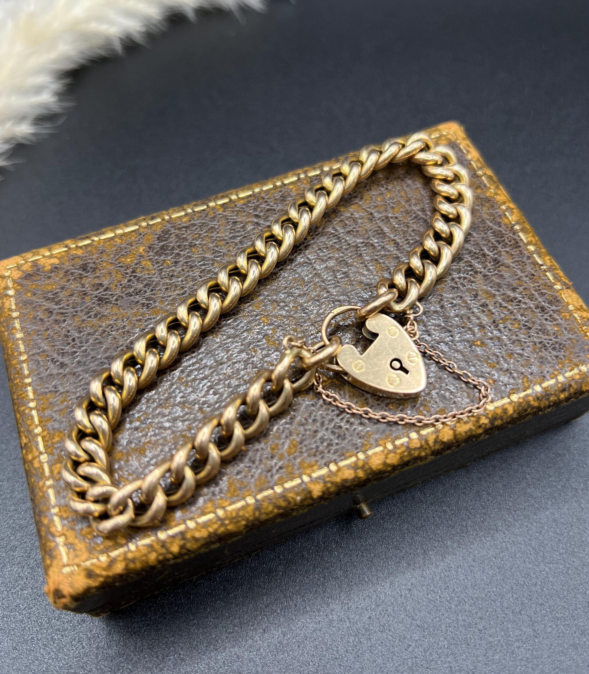 Antique 15ct Yellow Gold, Victorian Curb Link Bracelet with Heart Padlock Clasp, Birmingham 1898