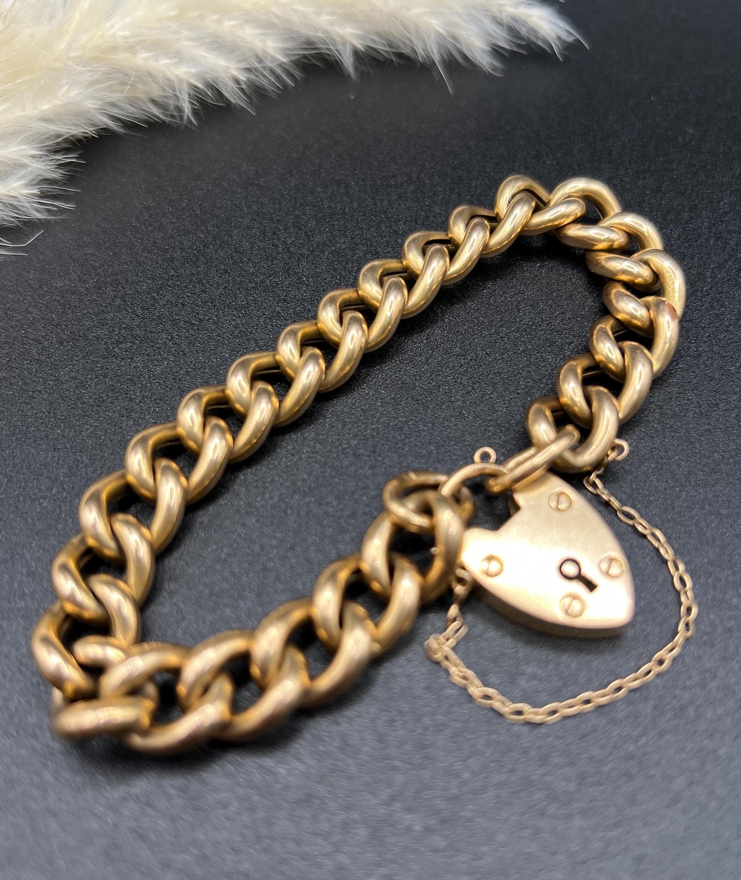 Antique 15ct Yellow Gold Stamped, Victorian Curb Link Bracelet with Heart Padlock Clasp