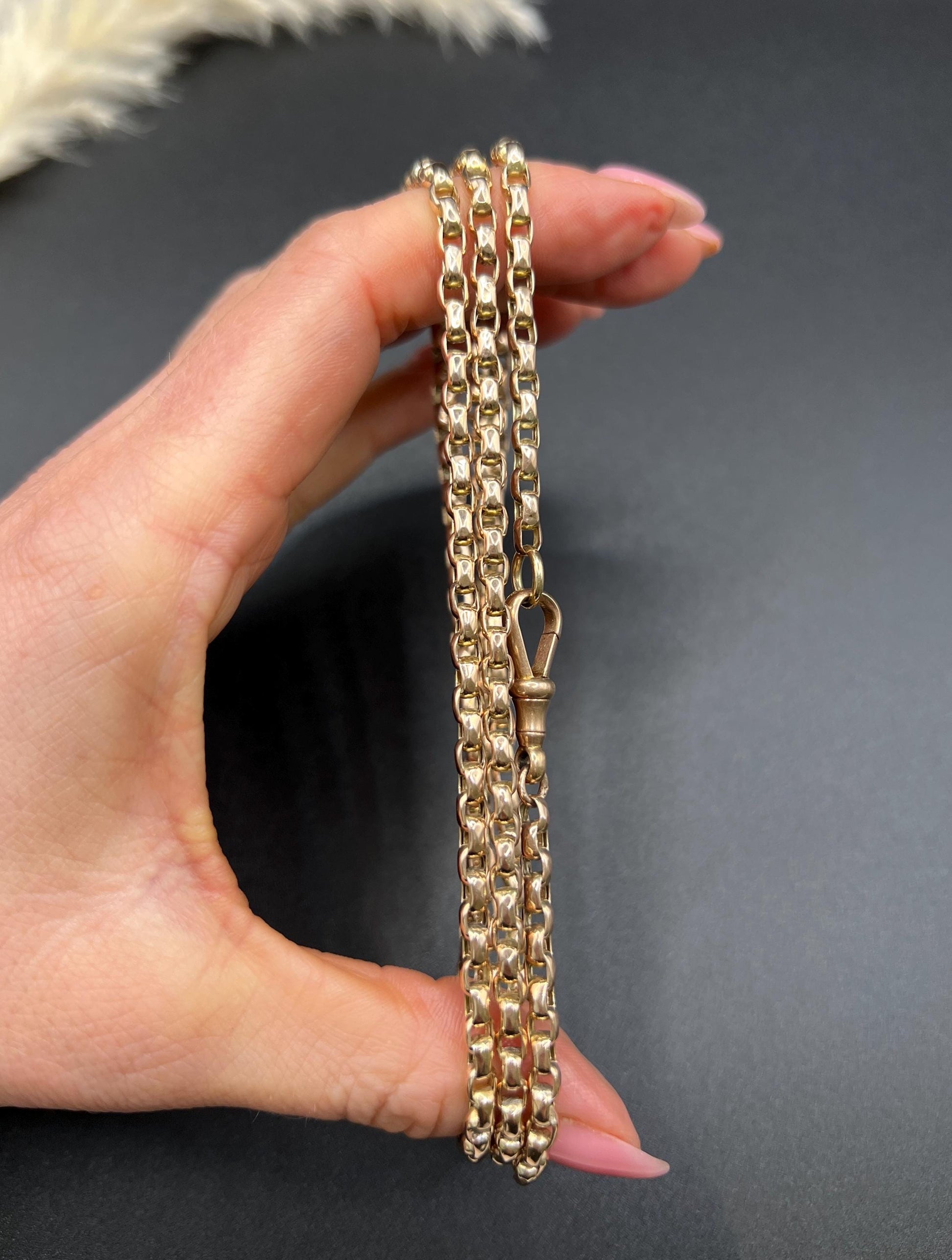 Antique 9ct Yellow Gold Faceted Belcher Chain: Victorian Swivel Clip, 32.5 Inch