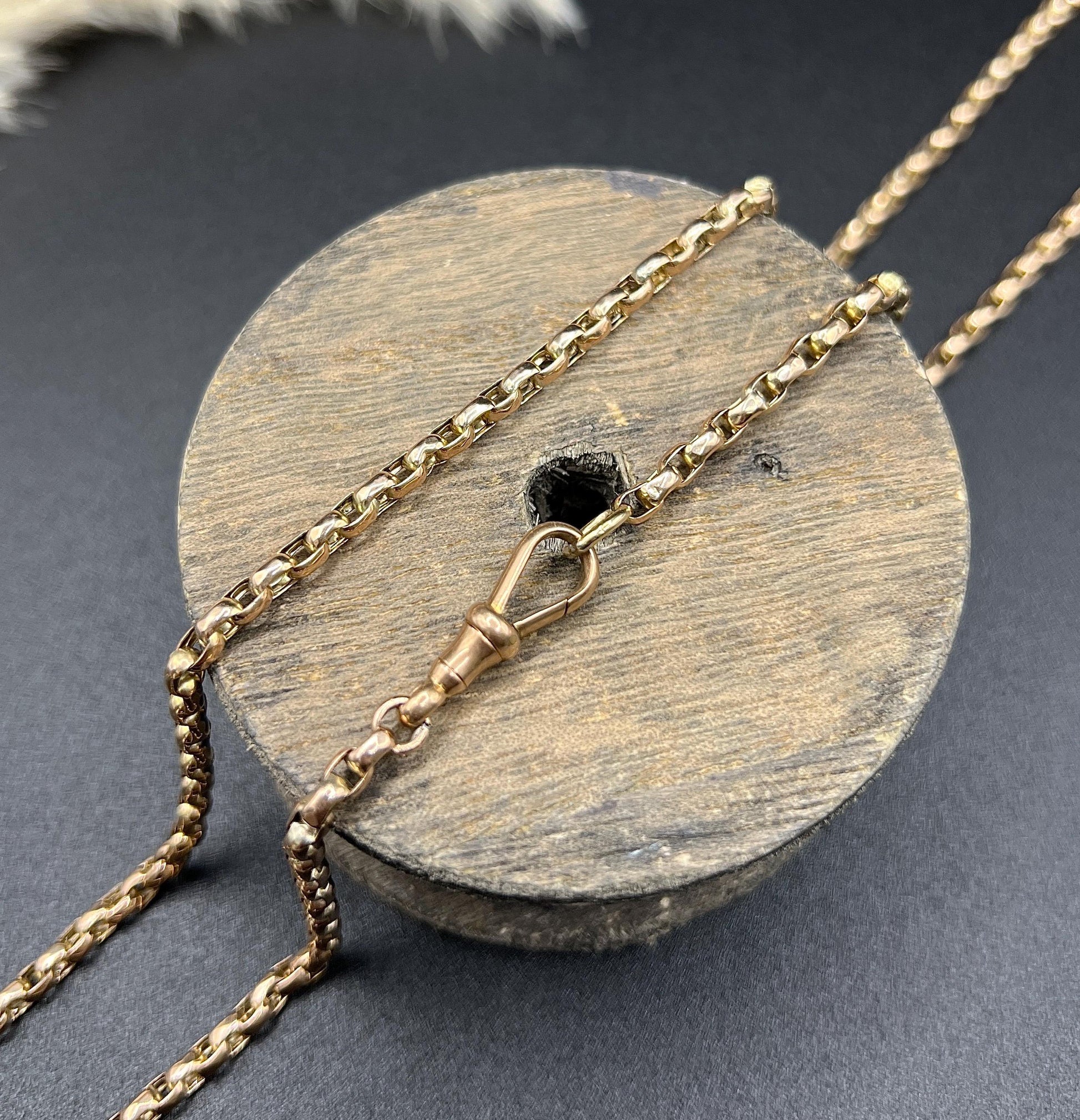 Antique 9ct Yellow Gold Faceted Belcher Chain: Victorian Swivel Clip, 32.5 Inch