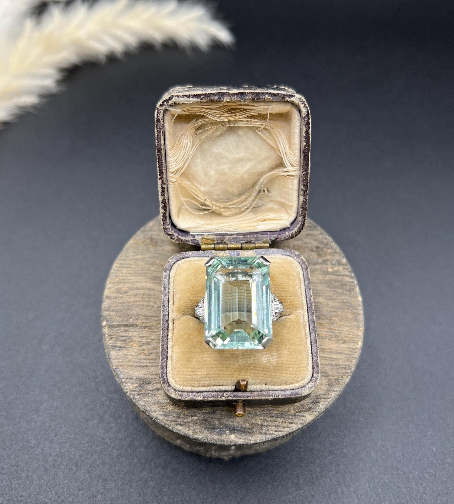 Vintage 18ct White Gold, 1940s Large Aquamarine & Diamond Cocktail Ring