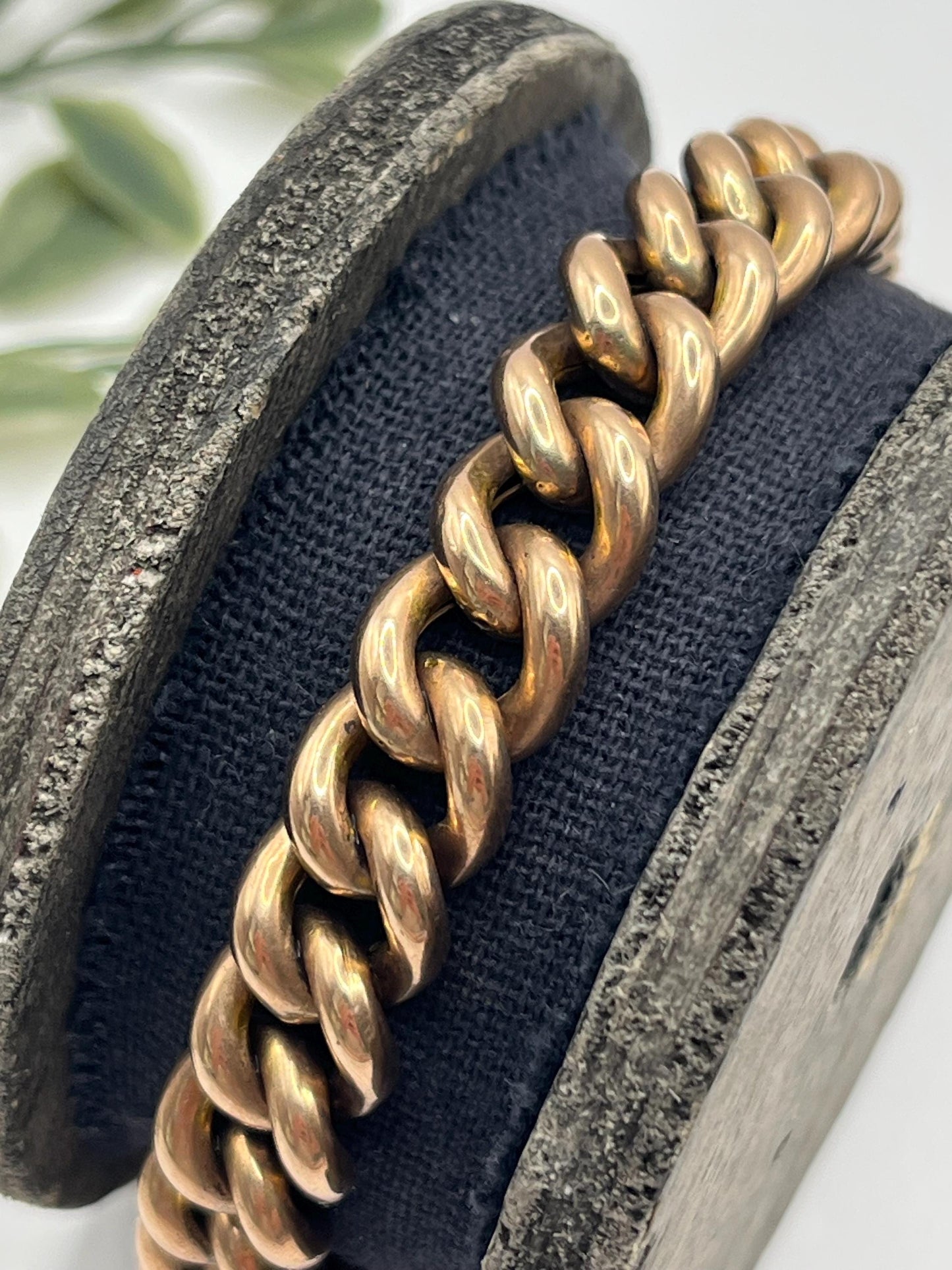 Antique 9ct Rose Gold Curb Bracelet: Edwardian Heart Padlock
