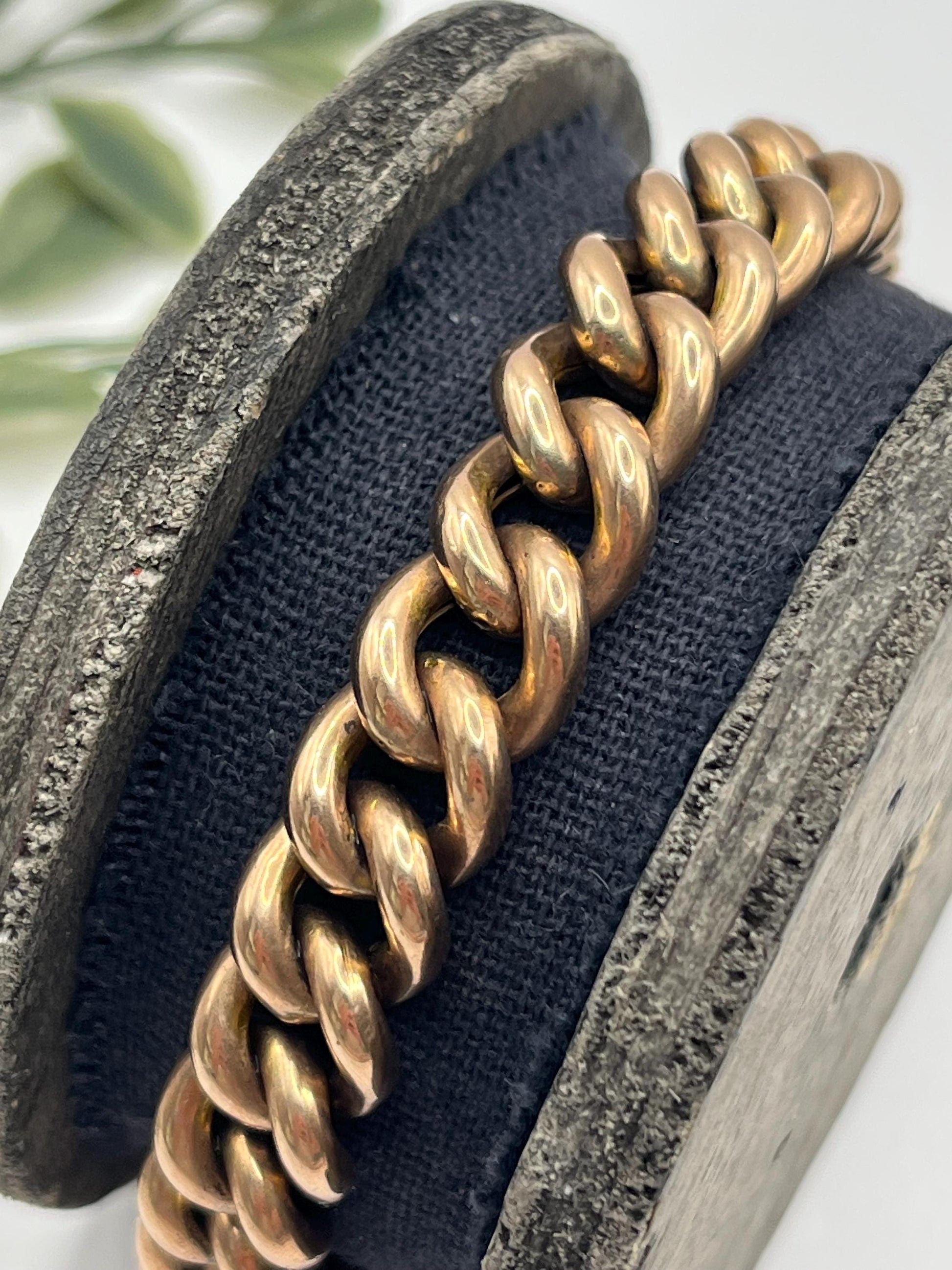Antique 9ct Rose Gold Curb Bracelet: Edwardian Heart Padlock