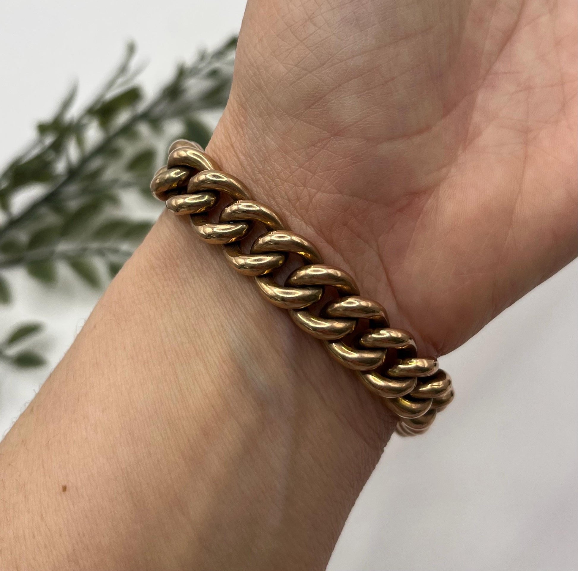Antique 9ct Rose Gold Curb Bracelet: Edwardian Heart Padlock