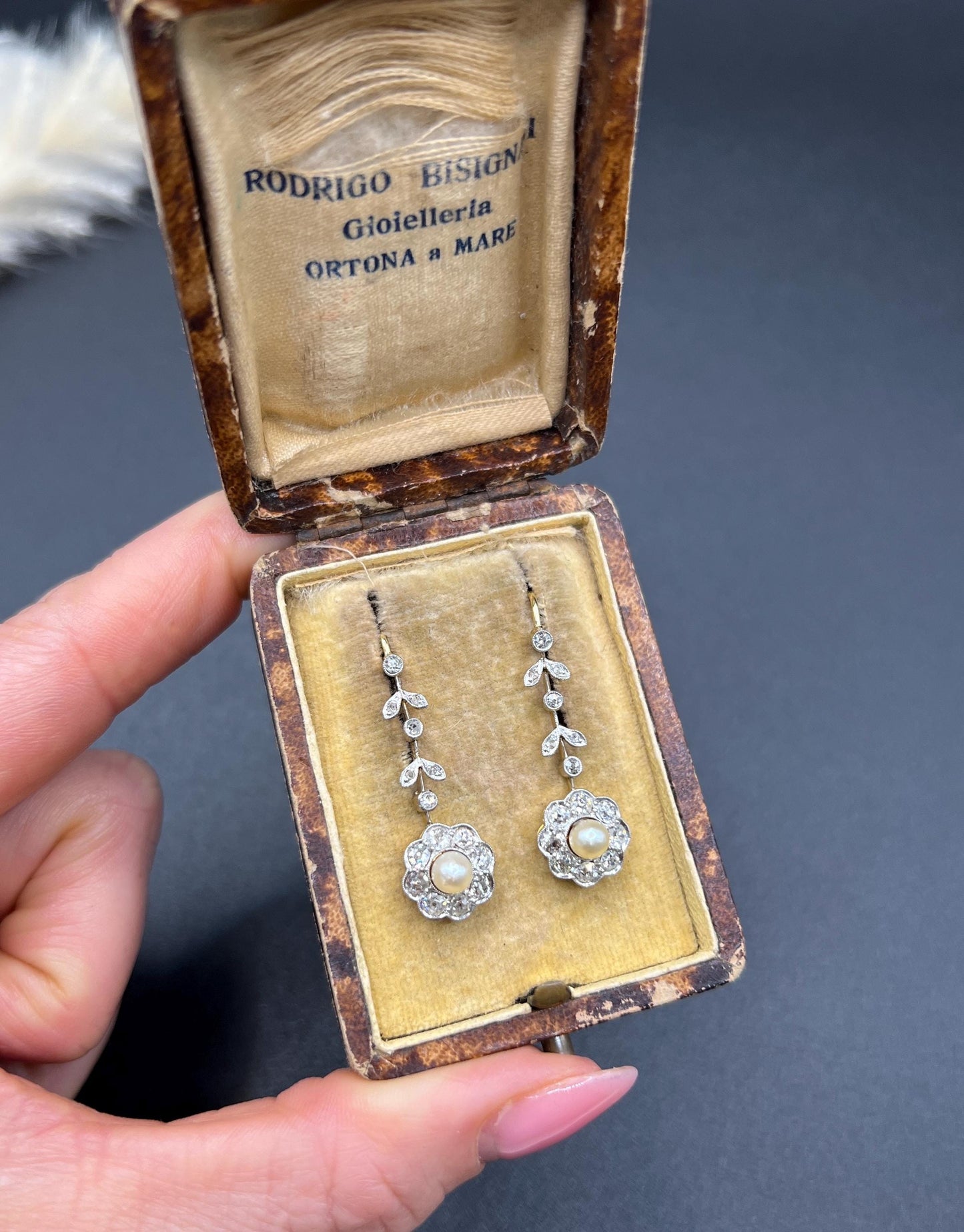Antique 18ct Gold & Platinum, Edwardian Diamond and Pearl Daisy Drop Earrings