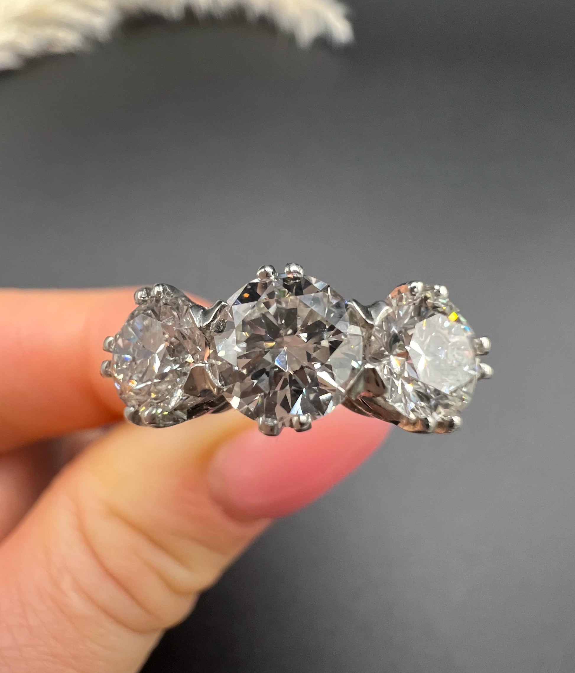 Modern Platinum, 2.35 Carat Diamond Three Stone Engagement Ring- GIA Certified