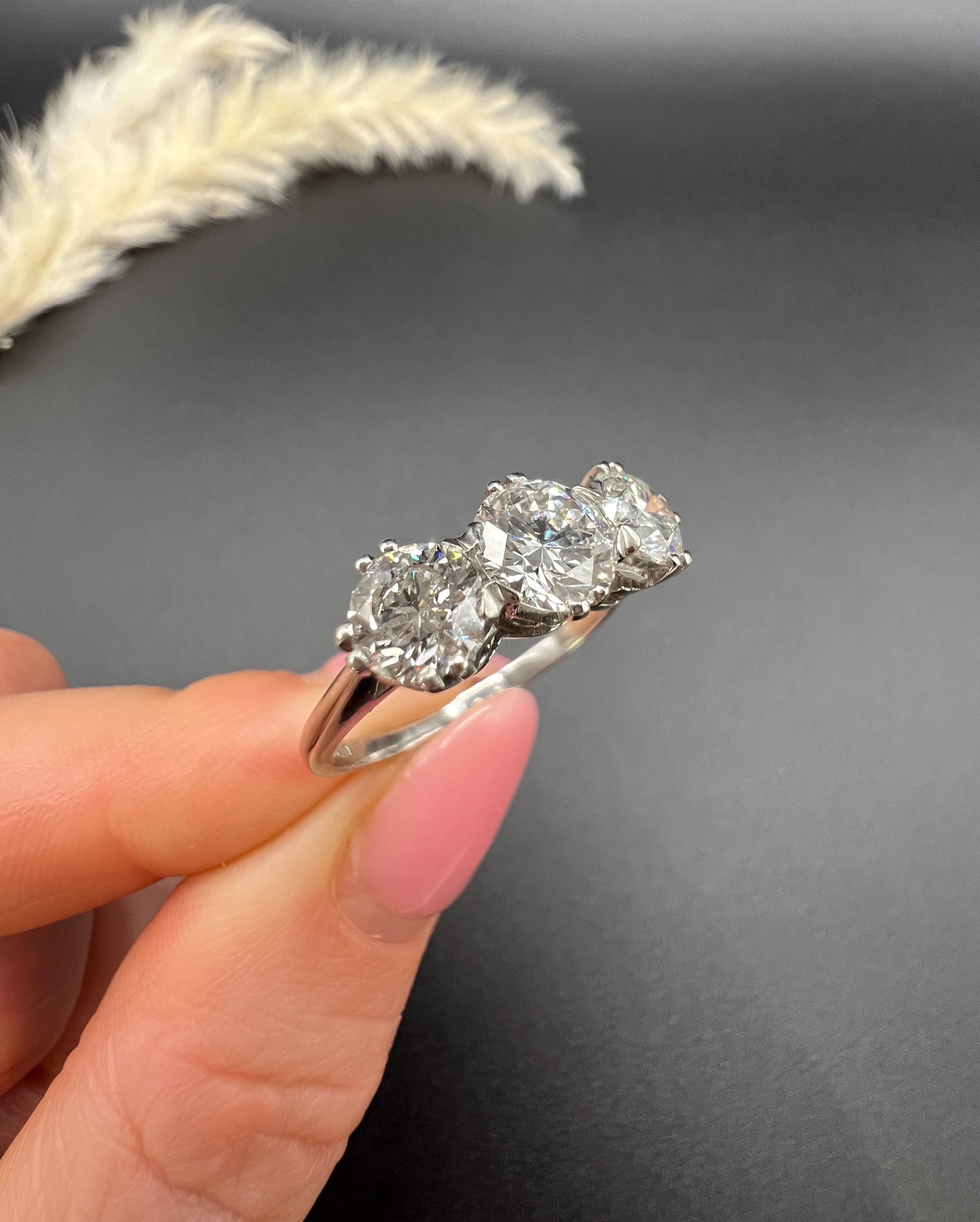 Modern Platinum, 2.35 Carat Diamond Three Stone Engagement Ring- GIA Certified