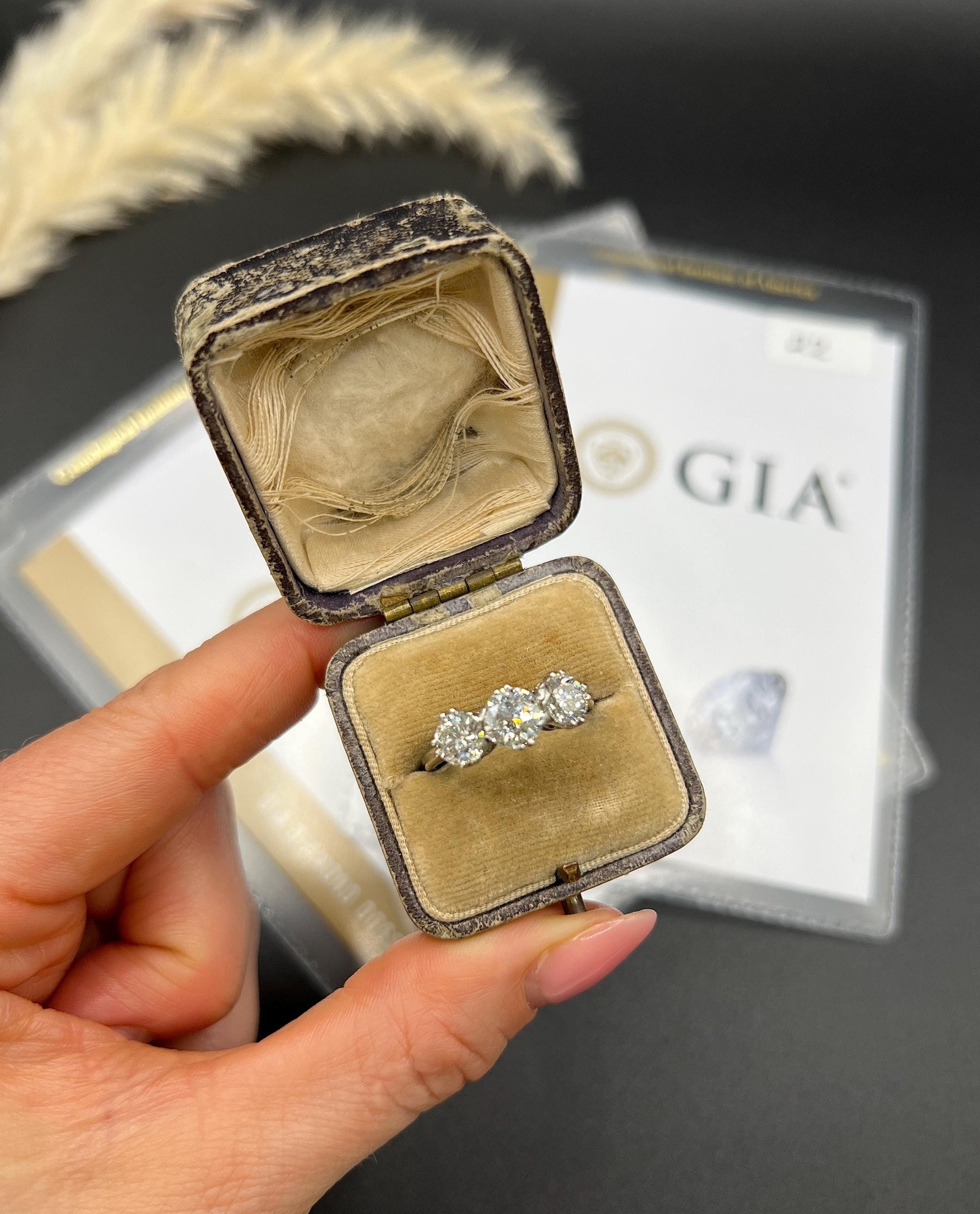 Modern Platinum, 2.35 Carat Diamond Three Stone Engagement Ring- GIA Certified