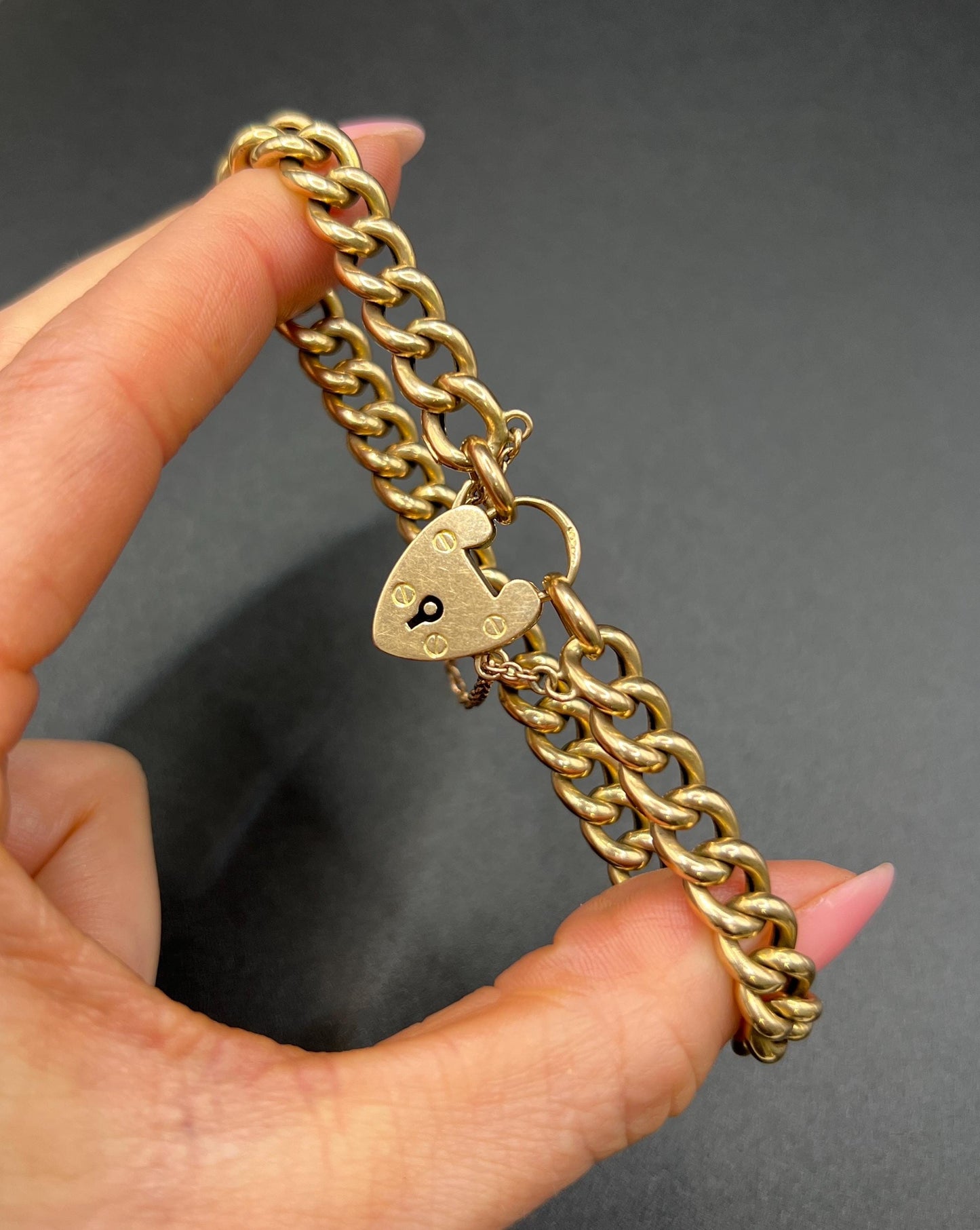 Antique 15ct Yellow Gold, Victorian Curb Link Bracelet with Heart Padlock Clasp, Birmingham 1898