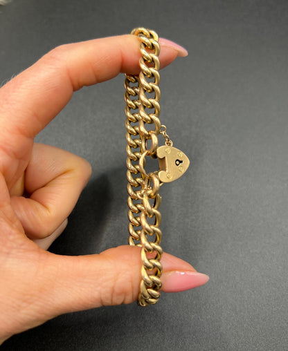 Antique 15ct Yellow Gold, Victorian Curb Link Bracelet with Heart Padlock Clasp, Birmingham 1898