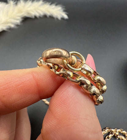 Antique 9ct Yellow Gold Faceted Belcher Chain: Victorian Swivel Clip, 32.5 Inch