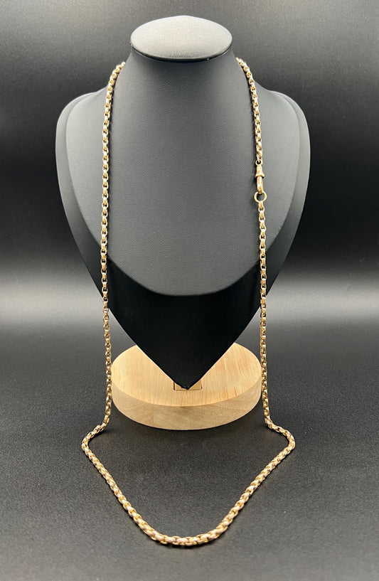 Antique Victorian 9 Carat Yellow Gold Faceted Belcher Chain Necklace
