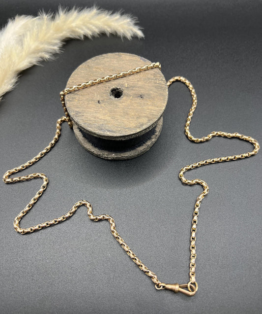 Antique 9ct Yellow Gold Faceted Belcher Chain: Victorian Swivel Clip, 32.5 Inch