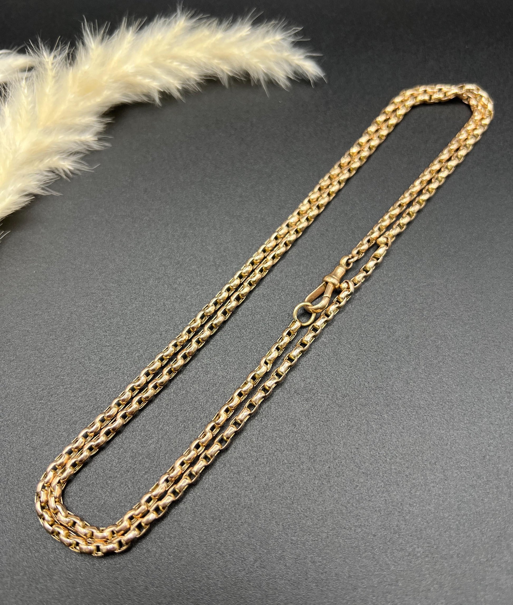 Antique 9ct Yellow Gold Faceted Belcher Chain: Victorian Swivel Clip, 32.5 Inch