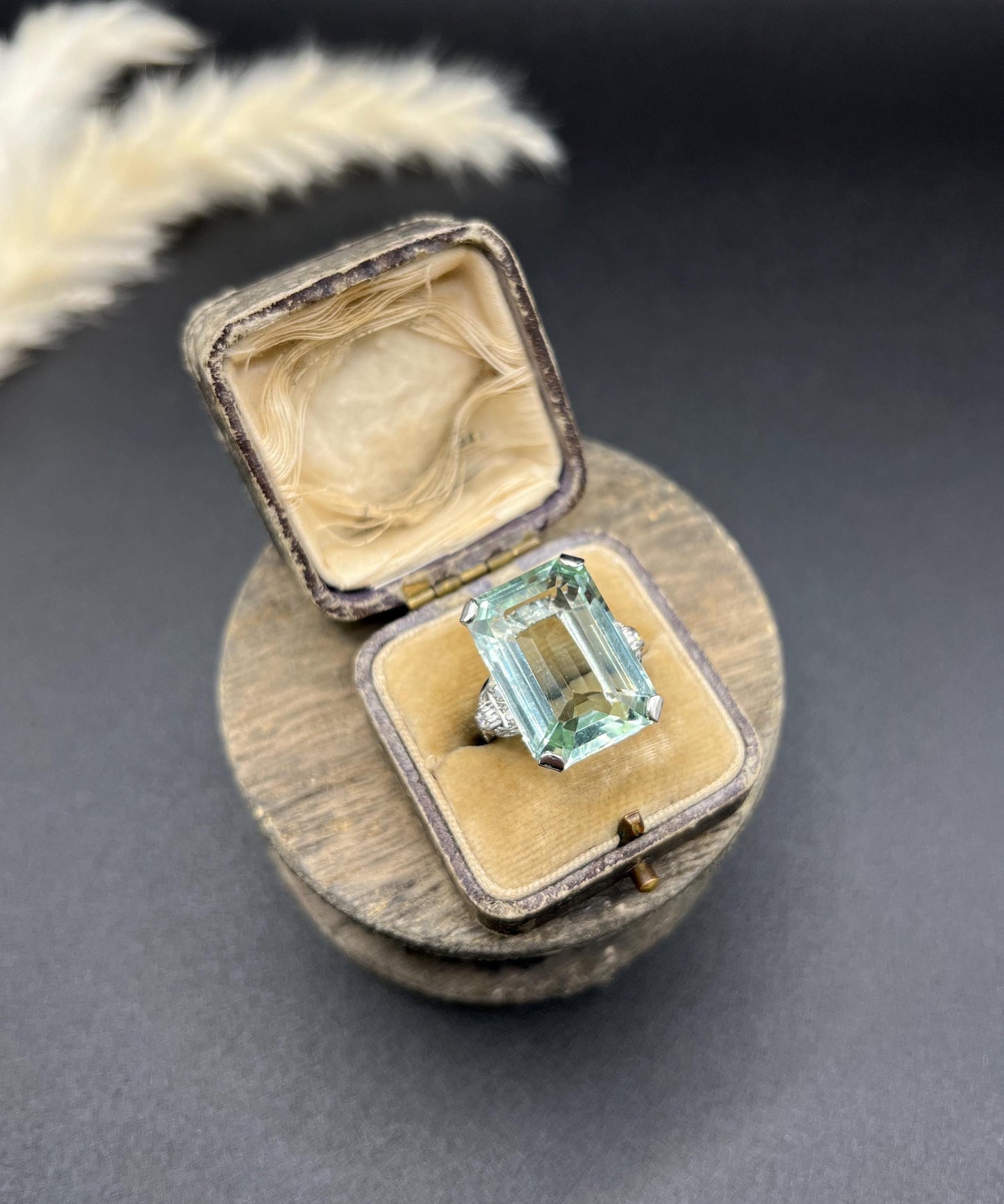 Vintage 18ct White Gold, 1940s Large Aquamarine & Diamond Cocktail Ring