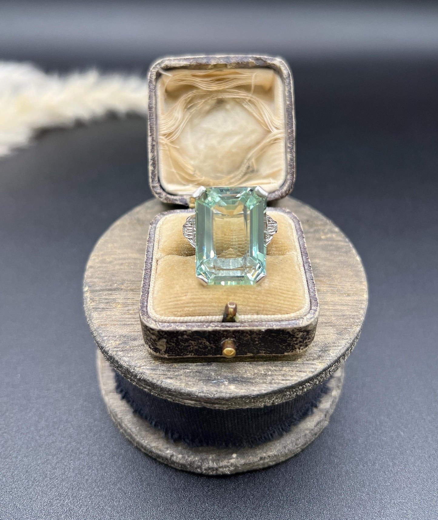 Vintage 18ct White Gold, 1940s Large Aquamarine & Diamond Cocktail Ring