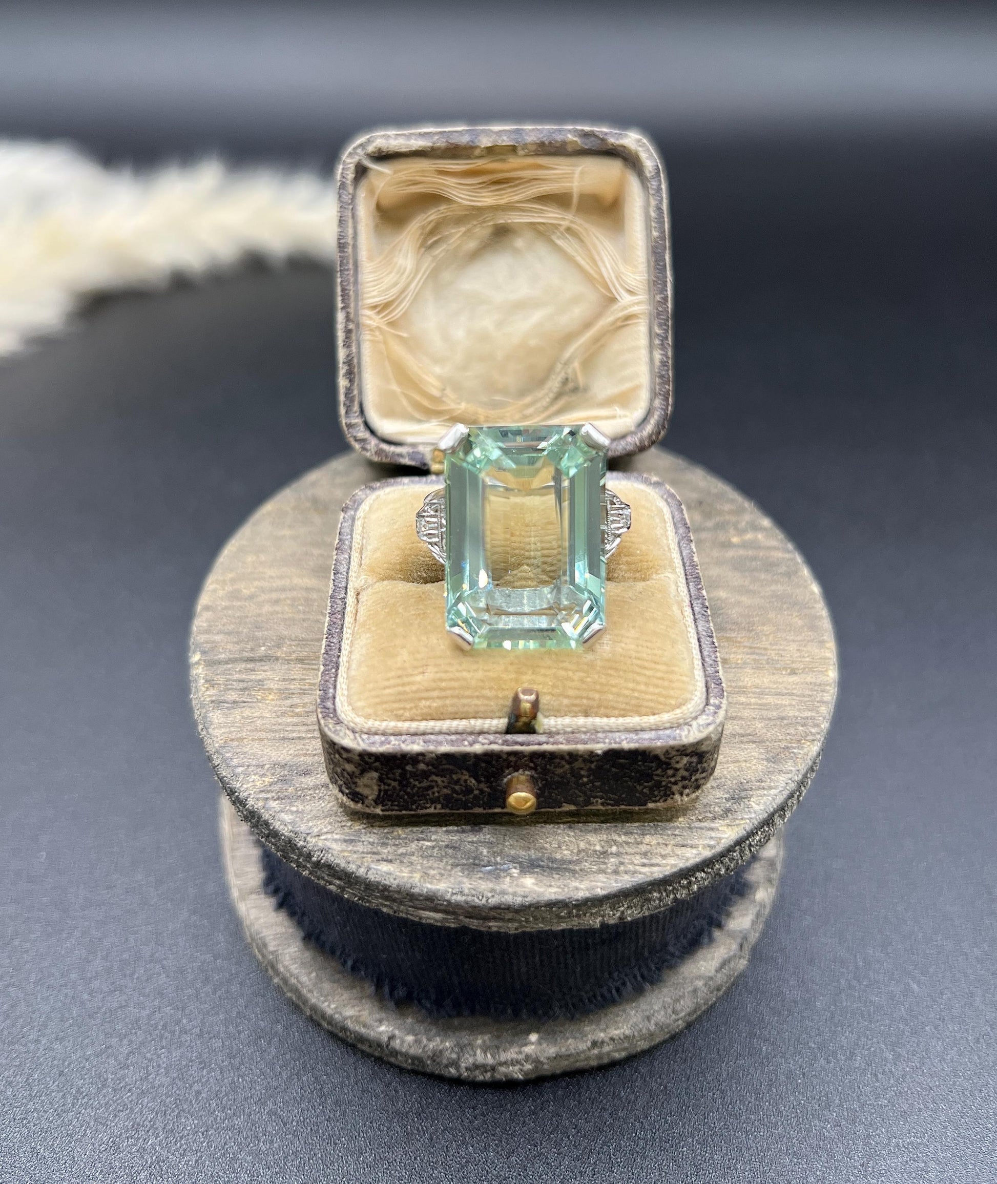 Vintage 18ct White Gold, 1940s Large Aquamarine & Diamond Cocktail Ring