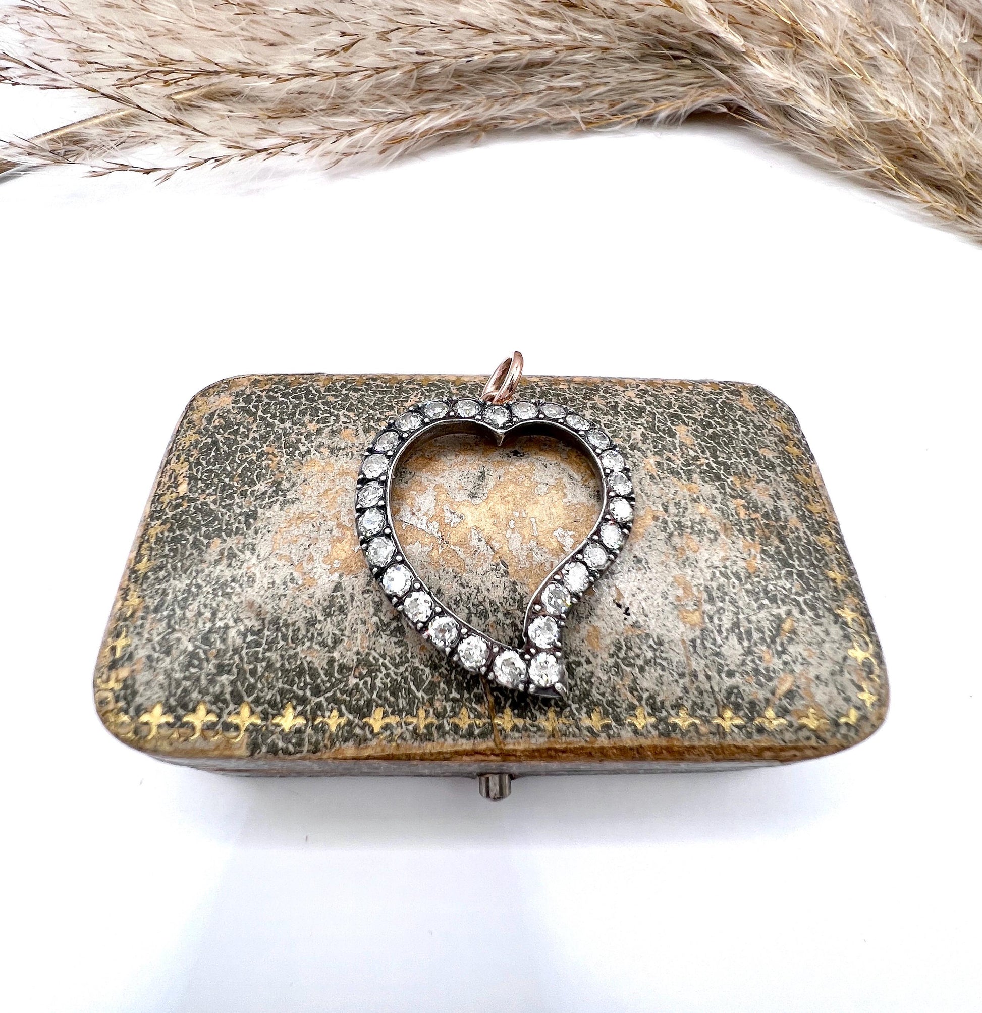Antique 18ct Gold & Silver French Stamped, Victorian Diamond Witches Heart Pendant