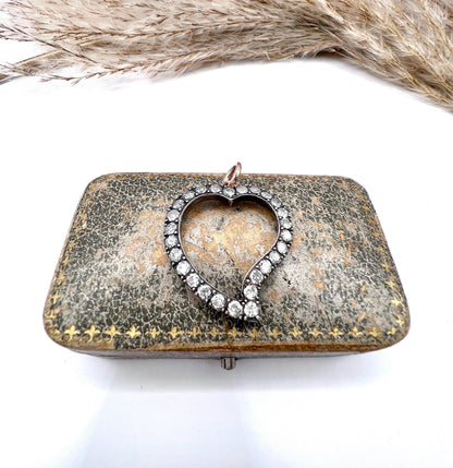 Antique 18ct Gold & Silver French Stamped, Victorian Diamond Witches Heart Pendant