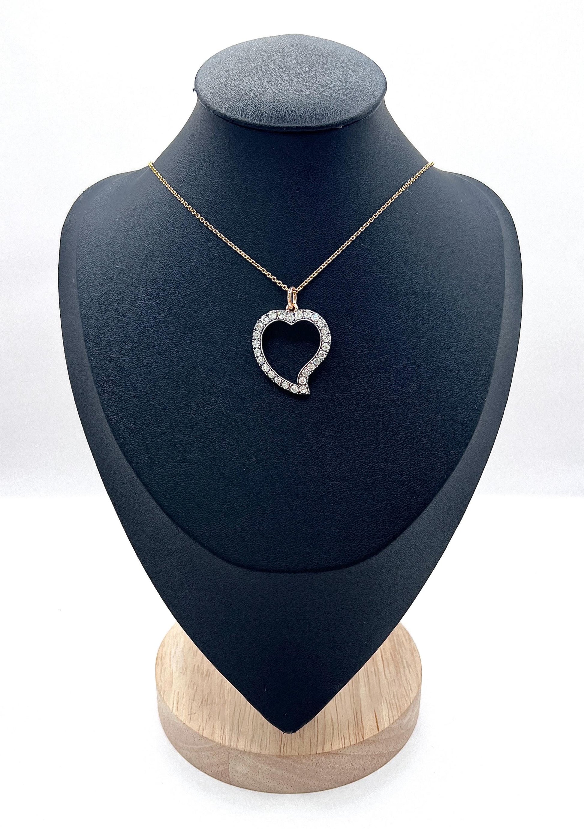 Antique 18ct Gold & Silver French Stamped, Victorian Diamond Witches Heart Pendant